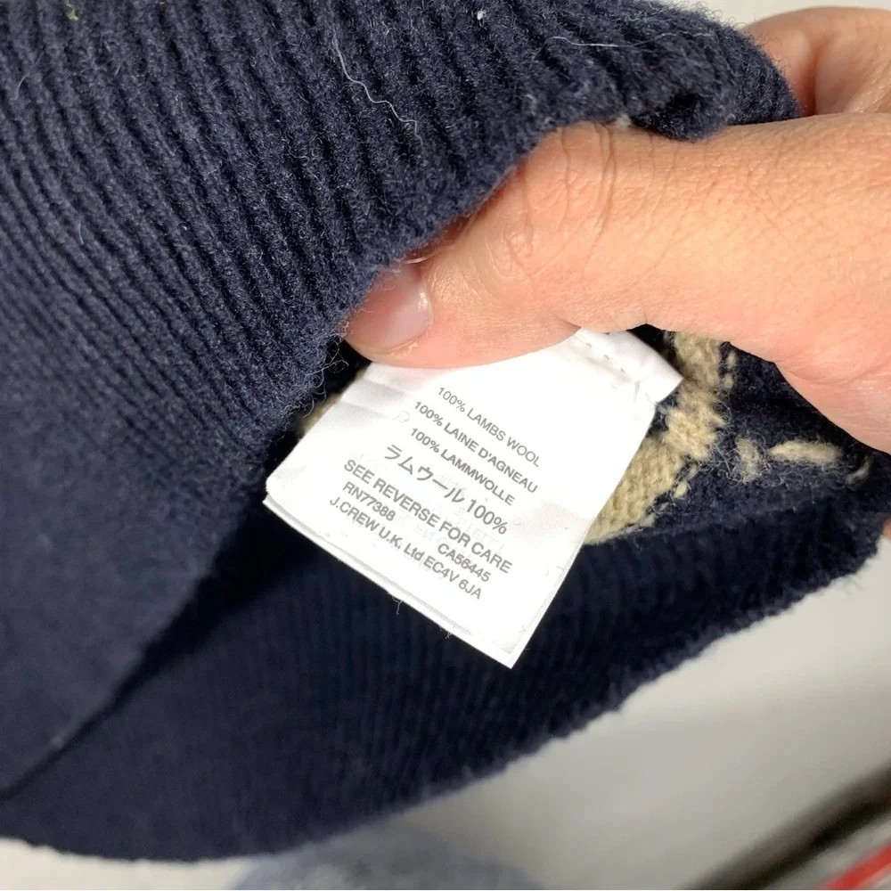 J.Crew Sweater Mens Large Navy Blue Striped Lambs Wool Crew Neck Long Sleeve